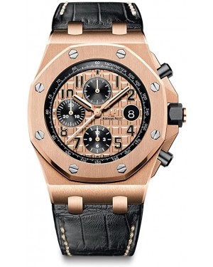Audemars Piguet 26470OR.OO.A002CR.01 Royal Oak Offshore Chronograph 42mm Champagne Arabic Rose Gold Leather 