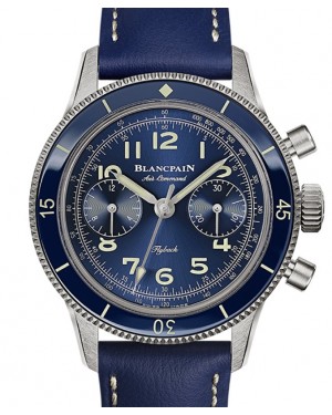 Blancpain Air Command Flyback Chronograph Titanium 36.2mm Blue Dial Leather Strap AC03 12B40 63B - BRAND NEW