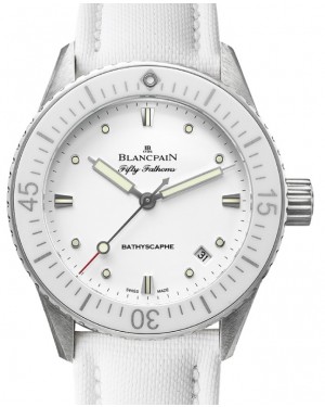 Blancpain Fifty Fathoms Bathyscaphe Ladies Watch Steel 38mm White Dial Canvas Strap 5100 1127 W52A - BRAND NEW