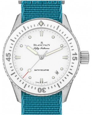 Blancpain Fifty Fathoms Bathyscaphe Ladies Watch Steel 38mm White Dial NATO Strap 5100 1127 NATA - BRAND NEW
