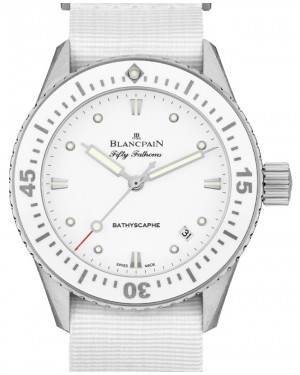 Blancpain Fifty Fathoms Bathyscaphe Ladies Watch Steel 38mm White Dial NATO Strap 5100 1127 NAWA - BRAND NEW