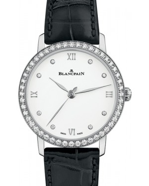 Blancpain Villeret Ultraplate Steel White Diamond Dial & Bezel Leather Strap 6104 4628 55A - BRAND NEW