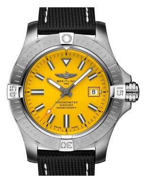 Breitling Avenger Automatic 45 Seawolf Stainless Steel Yellow Dial Leather Strap A17319101I1X1 - BRAND NEW