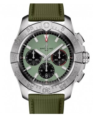Breitling Avenger B01 Chronograph 44 Stainless Steel Green Dial Leather Strap AB0147101L1X1
