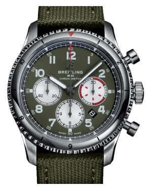 Breitling Aviator 8 B01 Chronograph 43 Curtis Warhawk Stainless Steel 43mm Green Dial Military Strap AB01192A1L1X1 - BRAND NEW
