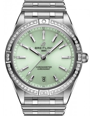 Breitling Chronomat Automatic 36 Stainless Steel Diamond Set Bezel Green Dial A10380591L1A1