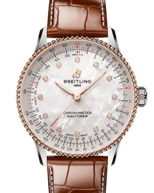 Breitling Navitimer Automatic 36 Steel/Red Gold Mother of Pearl Diamond Dial Leather Strap U17327211A1P1