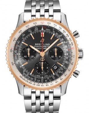 Breitling Navitimer B01 Chronograph 43 Stainless Steel Red Gold Grey Dial Steel Bracelet UB0121211F1A1 - BRAND NEW