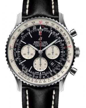 Breitling Navitimer B01 Chronograph 46 Stainless Steel 46mm Black Dial Leather Strap AB0127211B1X1 - BRAND NEW