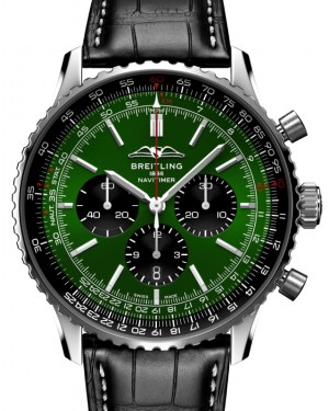 Breitling Navitimer B01 Chronograph 46 Stainless Steel Green Dial Leather Strap AB0137241L1P1