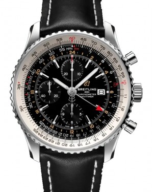 Breitling Navitimer Chronograph GMT 46 Stainless Steel 46mm Black Dial Leather Strap A24322121B2X1 - BRAND NEW
