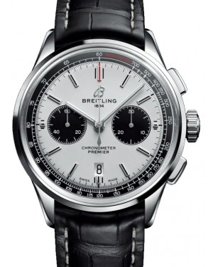 Breitling Premier B01 Chronograph 42 Stainless Steel 42mm Silver Dial  Alligator Leather Strap AB0118221G1P1 - BRAND NEW