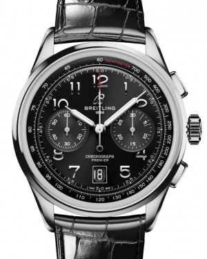 Breitling Premier B01 Chronograph 42 Stainless Steel Black Dial Leather Strap AB0145221B1P1