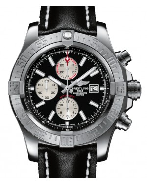 Breitling Super Avenger 2 Black Dial Stainless Steel Leather Strap 48mm A1337111.BC29 - BRAND NEW