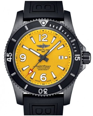 Breitling Superocean Automatic 46 Black Steel DLC Yellow Dial Rubber Strap M17368D71I1S1 - BRAND NEW