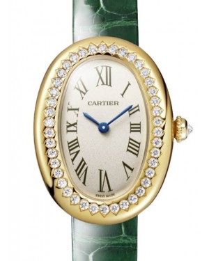 Cartier Baignoire Small Quartz Yellow Gold/Diamonds Silver Dial Leather Strap WJBA0038 - BRAND NEW