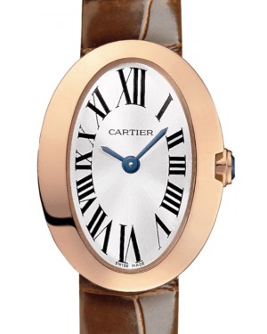 Cartier Baignoire Women's Watch Mini Quartz Rose Gold Silver Dial Alligator Leather Strap W8000017 - BRAND NEW