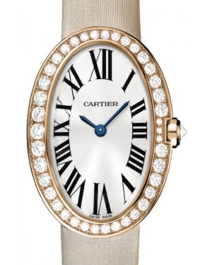 Cartier Baignoire Ladies Watch Small Quartz Rose Gold Diamond Bezel Silver Dial Satin Strap WB520004 - BRAND NEW