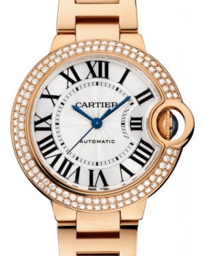 Cartier Ballon Bleu de Cartier Ladies Watch Automatic Rose Gold Diamond Bezel 33mm Silver Dial Rose Gold Bracelet WE902064 - BRAND NEW