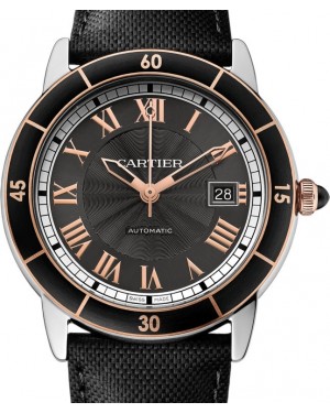 Cartier Ronde Croisière De Cartier Watch W2RN0005 Grey Roman Rose Gold & Black Synthetic Bezel Stainless Steel Leather - BRAND NEW