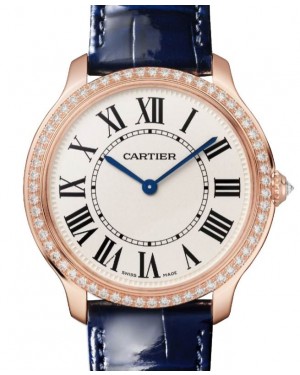 Cartier Ronde Louis Cartier Quartz 36mm Rose Gold/Diamonds Sandblasted Beige Dial Leather Strap WJRN0010 - BRAND NEW