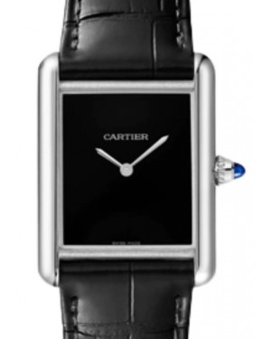Cartier Tank Must De Cartier Large Quartz Stainless Steel Black Dial Leather Strap WSTA0072