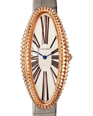 Cartier Baignoire Allongée Ladies Watch Manual-Winding Extra-Large Rose Gold Silver Dial Alligator Leather Strap WGBA0010 - BRAND NEW