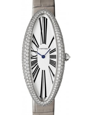 Cartier Baignoire Ladies Watch Extra-Large Manual Winding White Gold Diamond Bezel Silver Dial Alligator Leather Strap WJBA0009 - BRAND NEW