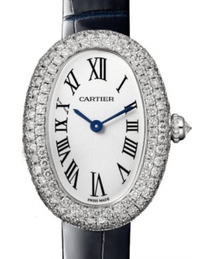 Cartier Baignoire Quartz Small White Gold/Diamonds Silver Dial Leather Strap WJBA0015 - BRAND NEW