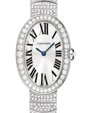 Cartier Baignoire Women's Watch Small Quartz White Gold Diamonds Silver Dial White Gold Diamond Bracelet WB520011 - BRAND NEW