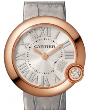 Cartier Ballon Blanc de Cartier Quartz Rose Gold 30mm Silver Dial Leather Strap WGBL0005 - BRAND NEW