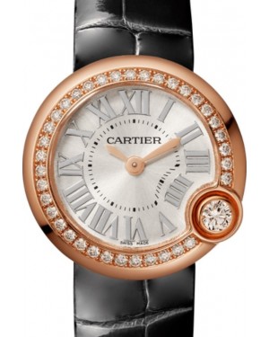 Cartier Ballon Blanc de Cartier Ladies Watch Quartz Rose Gold Diamond Bezel 26mm Silver Dial Alligator Leather Strap WJBL0004 - BRAND NEW