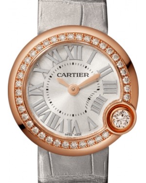 Cartier Ballon Blanc de Cartier Ladies Watch Quartz Rose Gold Diamond Bezel 26mm Silver Dial Alligator Leather Strap WJBL0006 - BRAND NEW