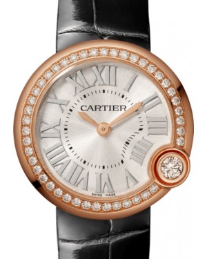 Cartier Ballon Blanc de Cartier Ladies Watch Quartz Rose Gold Diamond Bezel 30mm Silver Dial Alligator Leather Strap WJBL0005 - BRAND NEW