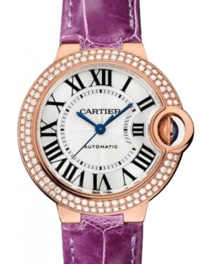 Cartier Ballon Bleu de Cartier 33mm Rose Gold/Diamonds Silver Dial Leather Strap WJBB0051 - BRAND NEW