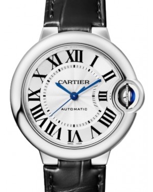 Cartier Ballon Bleu de Cartier Stainless Steel 33mm Silver Dial Leather Strap WSBB0030
