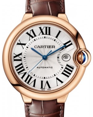 Cartier Ballon Bleu de Cartier Men's Watch Automatic Rose Gold 42mm Silver Dial Alligator Leather Strap W6900651 - BRAND NEW