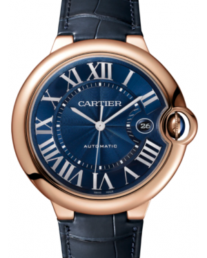 Cartier Ballon Bleu De Cartier Rose Gold 42mm Blue Dial Leather Strap WGBB0036 - BRAND NEW
