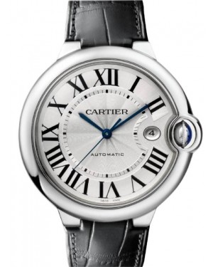 Cartier Ballon Bleu de Cartier Stainless Steel 42mm Silver Dial Leather Strap WSBB0026