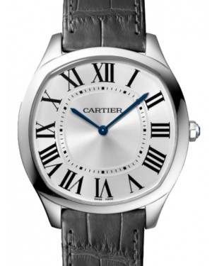 Cartier Drive De Cartier Extra-Flat Manual Winding Large White Gold Silver Dial Alligator Leather Strap WGNM0007 - BRAND NEW