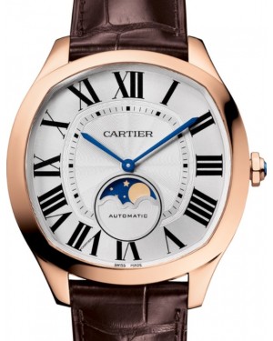 Cartier Drive de Cartier Moon Phases Men's Watch Automatic Large Rose Gold Silver Dial Alligator Leather Strap WGNM0008 - BRAND NEW