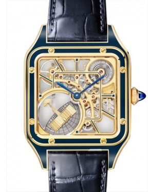Cartier Santos-Dumont Micro-Rotor Skeleton Large Yellow Gold/Blue Lacquer WHSA0031