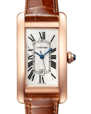 Cartier Tank Americaine Medium Automatic Rose Gold Silver Dial Alligator Leather Strap WGTA0046 - BRAND NEW