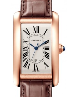 Cartier Tank Americaine Large Rose Gold Silver Dial Alligator Leather Strap WGTA0047 - BRAND NEW