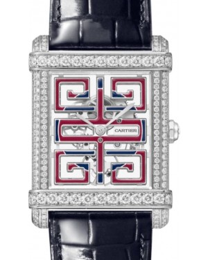 Cartier Tank Chinoise Large Manual Winding Platinum/Diamonds Skeleton Dial Leather Strap HPI01507 - BRAND NEW