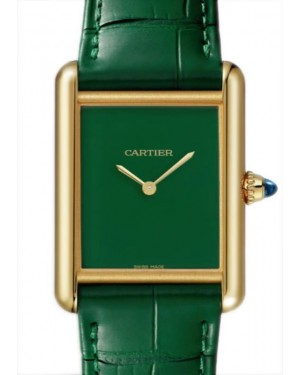 Cartier Tank Louis Cartier Large Manual Winding Yellow Gold Green Dial Leather Strap WGTA0191 - BRAND NEW