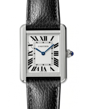 Cartier Tank Solo Silver Dial Stainless Steel Bezel Black Leather Strap 31 mm x 24.4 mm WSTA0030 - BRAND NEW