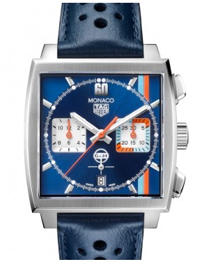 Tag Heuer Monaco Gulf Chronograph Stainless Steel Blue Dial Leather Strap CBL2115.FC6494 - BRAND NEW