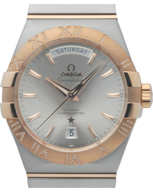 Omega Constellation Co-Axial Day-Date 123.25.38.22.02.001 38mm Silver Index Roman Red Gold Stainless Steel BRAND NEW