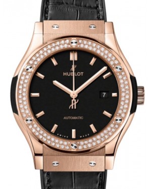 Hublot Classic Fusion 3-Hands King Gold Diamonds 42mm Black Dial Rubber-Alligator Leather Straps 542.OX.1181.LR.1104 - BRAND NEW